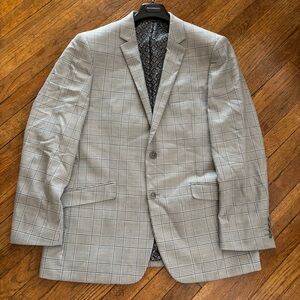 Gray Plaid Sport Coat with Blue Accents Size 44R